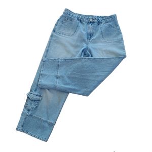 Womens casual streetwear wideleg faded midrise cropped denim jeans pants size 14